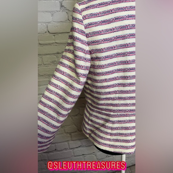 Talbots Tweed Textured Striped Lined Blazer Jacket Pink White Blue Long Sleeve 6 - Picture 5 of 7
